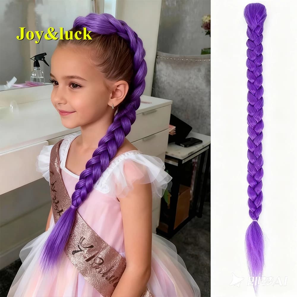 Purple Horsetail from 28 Inches, Pre-Stired Synthetic Trek for Braiding, Purple Long Hair Extensions Easy to Apply with Clip for Cosplay