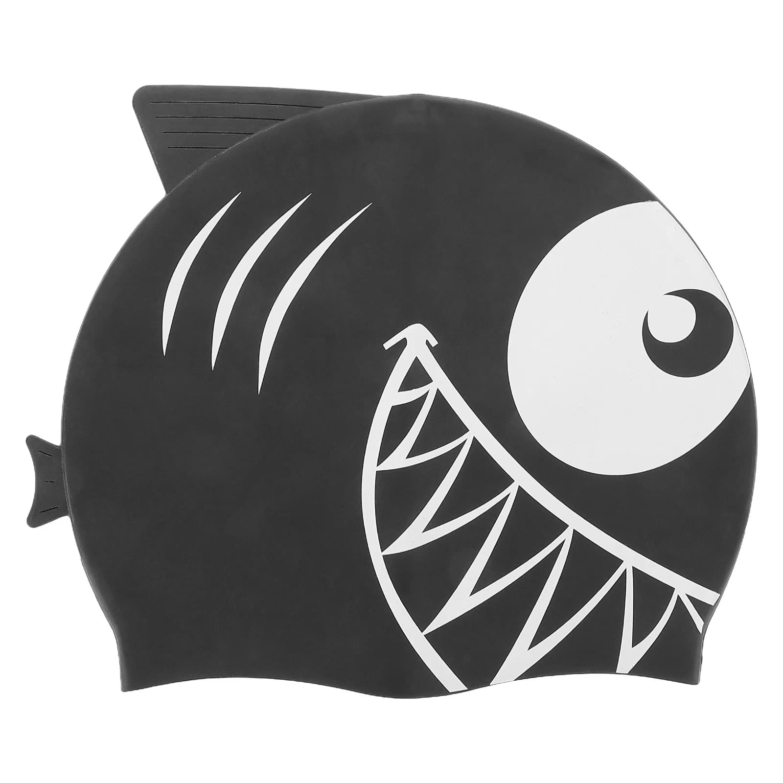 Children's Swimwear in Silicone Waterproof, Bathtub Hat with Ear Protection, Pool and Beach Headphone with Cartoons, Black for Boys and Girls
