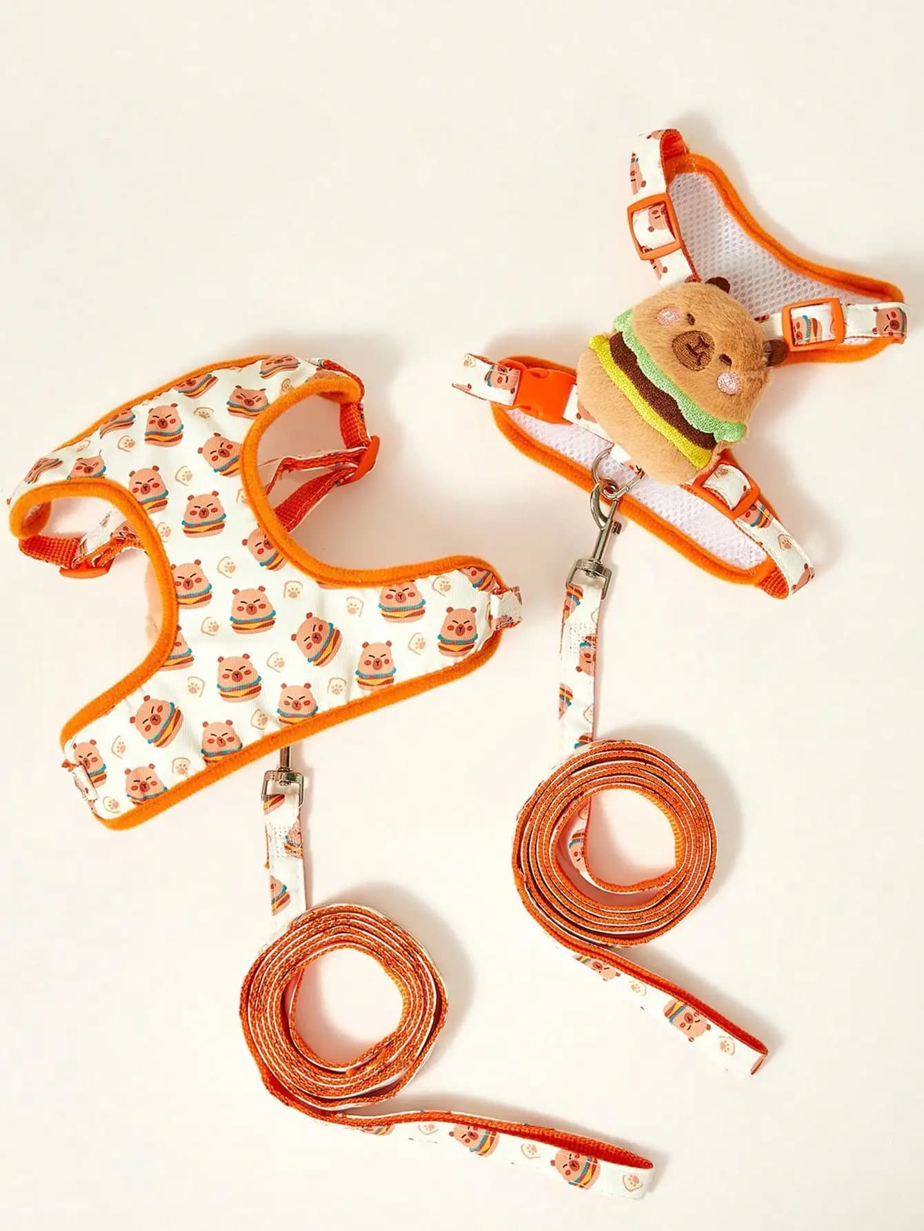 PETSIN Set Pettorina e Guinzaglio Universale per Cani e Gatti, Stampa Cartone Animato Hamburger e Criceto, Alla Moda e Adorabile