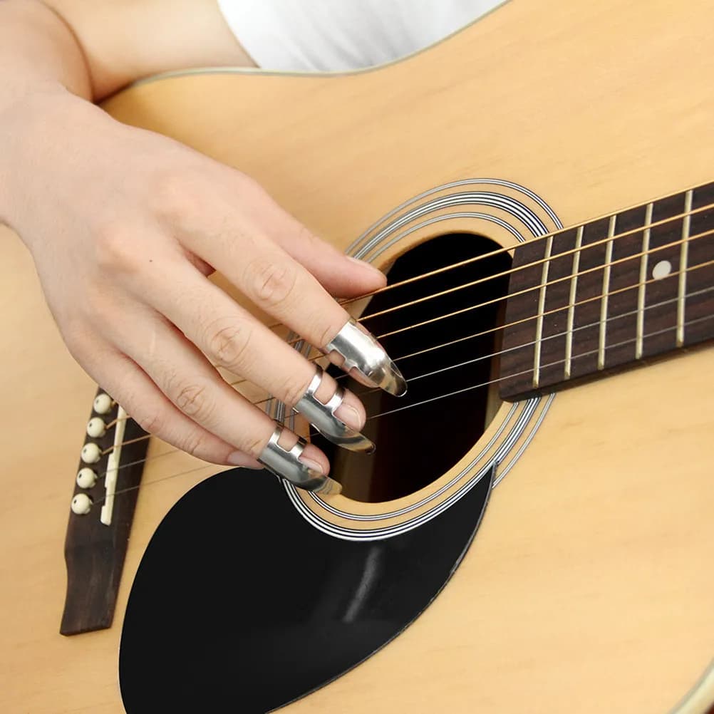 Set di 9 Plettri per Dita in Acciaio Inox, Plettro Singolo per Indice, Regolabile, per Chitarra e Basso, per Strumenti a Corda
