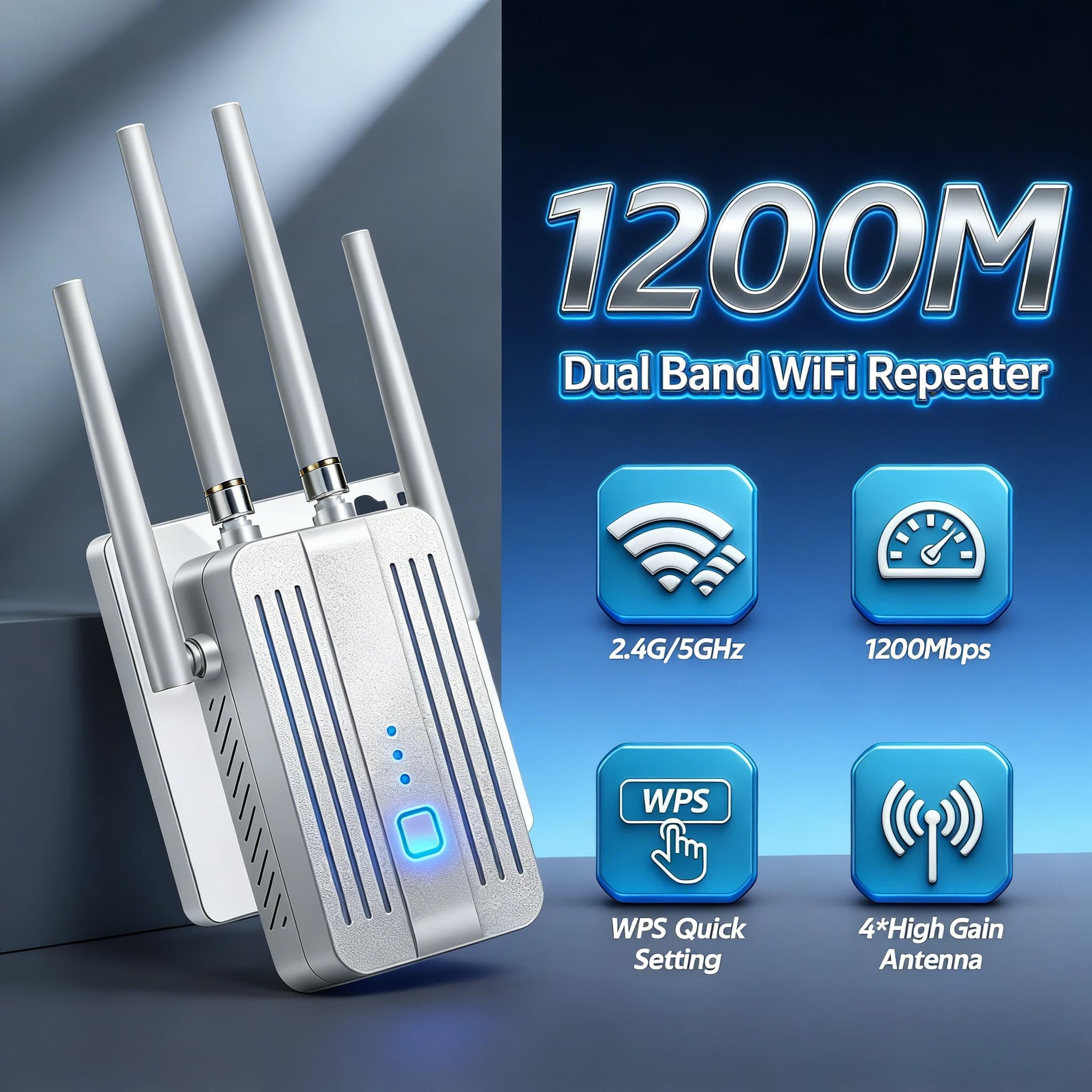Ripetitore WiFi dual band Estensore di segnale 1200Mbps Router amplificatore Wi-Fi ad alta velocità 2.4G 5GHz Ripetitore di segnale a lungo raggio