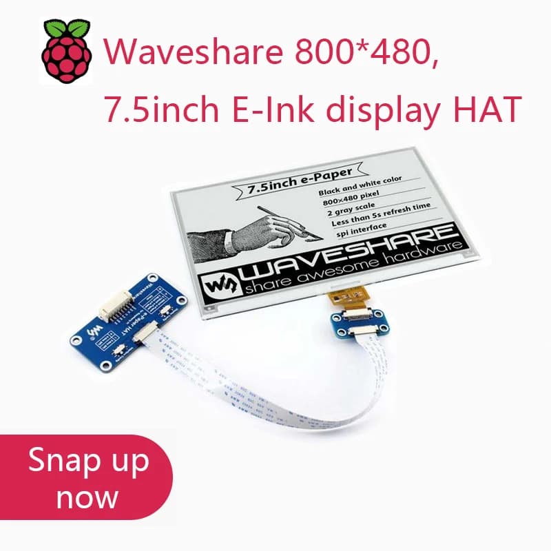 E-Ink Hat Waveshare 800*480,7.5 inch for Raspberry Pi 2B/3B/Zero/Zero W, two colors: black white, SPI interface, without backlight