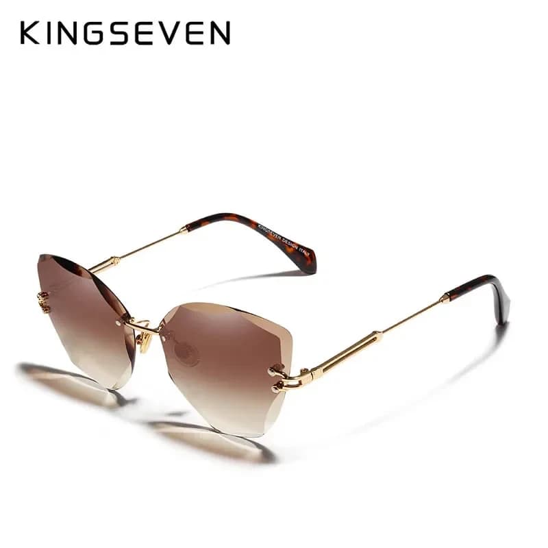 KINGSEVEN Fashion Design occhiali da sole donna Vintage UV400 Rimless Polygon Lens Ladies Gradient Butterfly Glasses occhiali femminili