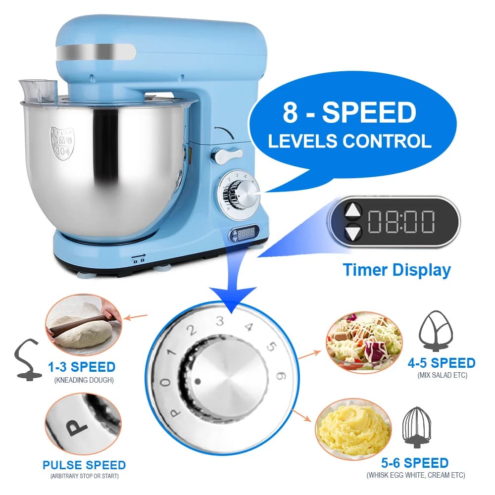 Per ciotola multifunzionale in acciaio inossidabile da 5,7 litri, impastatrice per pane, frullatore, robot da cucina