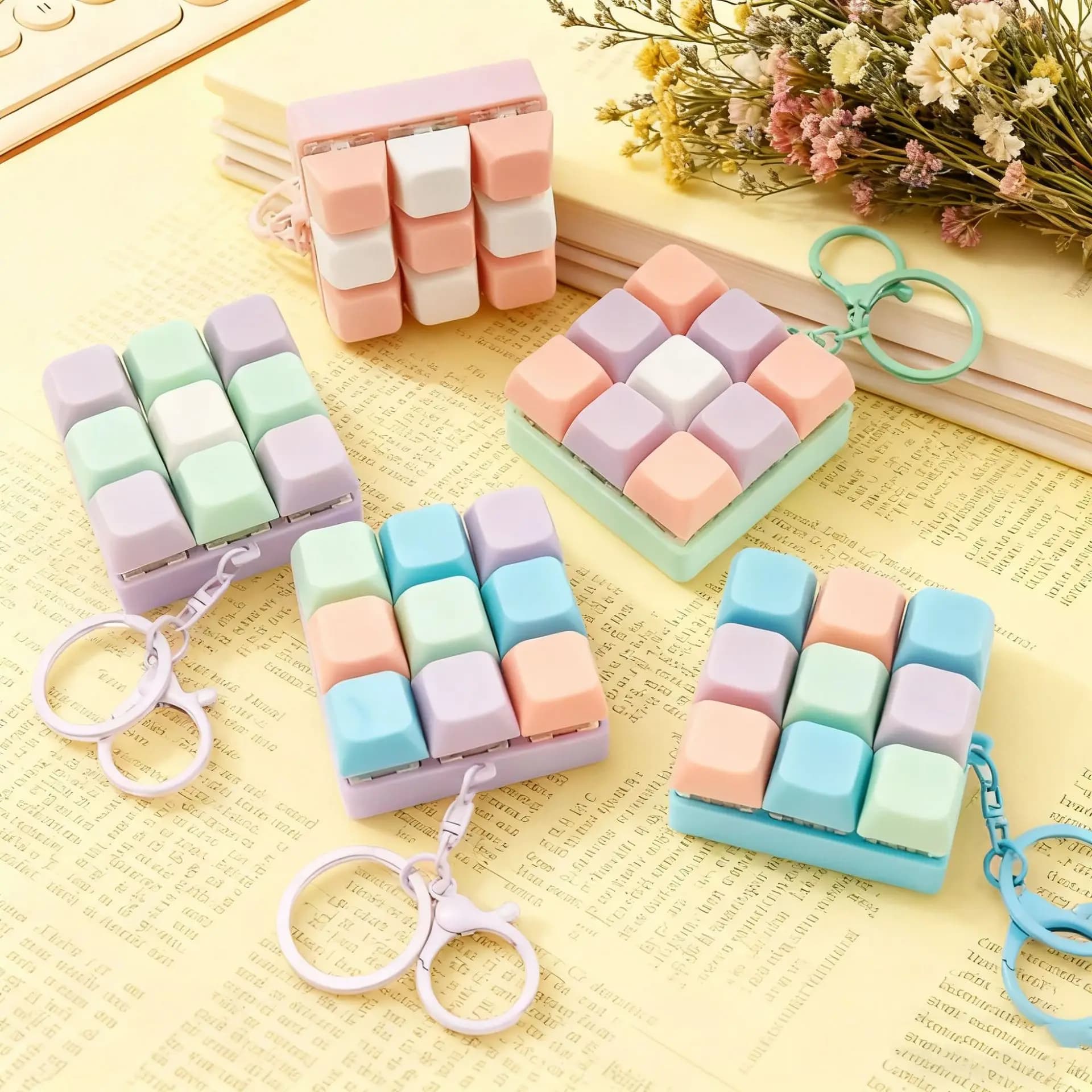 Keyboard Fidget, Keychain with Keyboard clicker with mechanical button, macaron color antistress gifts to relieve stress and spend time