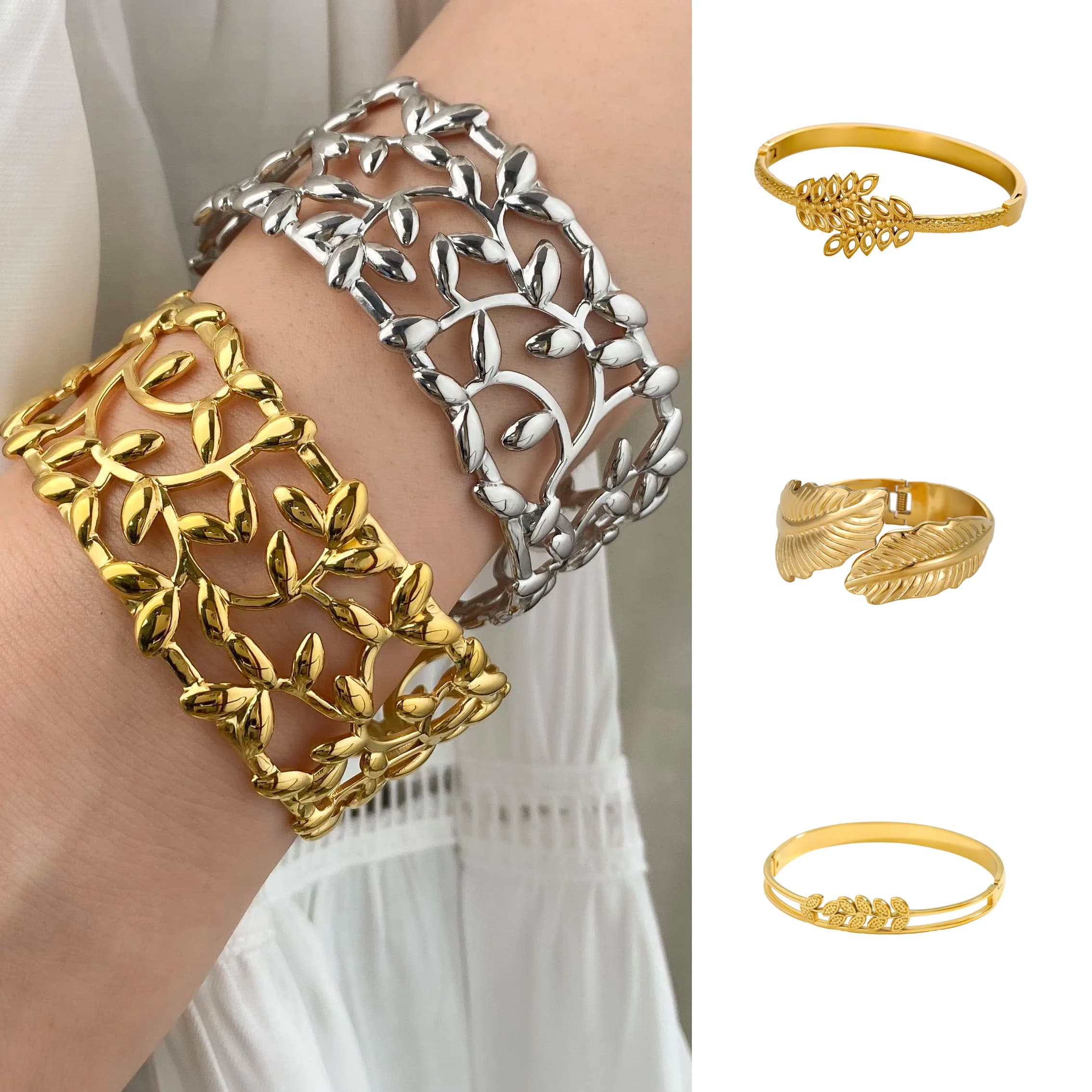 Braccialetti con polsino aperto in acciaio inossidabile largo con ciondolo color oro grosso per donna Uomo Gioielli impermeabili da polso di nuovo design