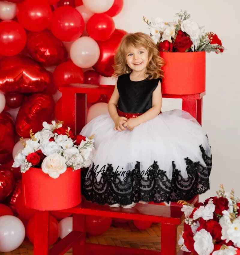 Baby Girl's Dress formal wedding dresses with black print Princess for kids Wedding Birthday Dresses
