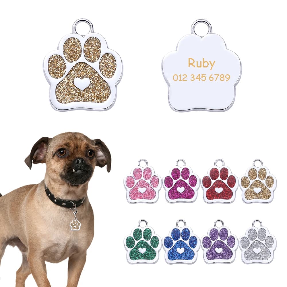 Targhette personalizzate per cani e gatti gatto cane cucciolo Pet ID nome collare incisione gratuita etichetta personalizzata ciondolo zampa ciondolo lucido con cuore