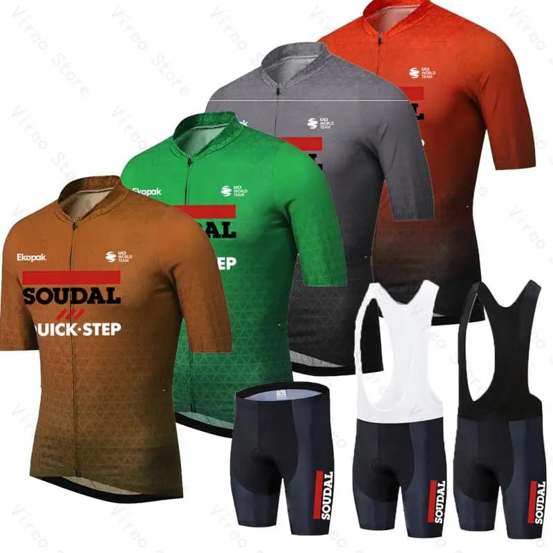 Summer Men's Cycling Jersey Set Short Sleeve and Bib Shorts Pro Race Bicycle MTB Ropa Maillot Ciclismo Soudal Quick-Step