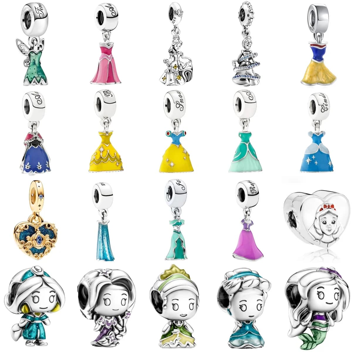925 Silver Miniso Disney Princess and Dress Exquisite pendant with pendants Jewellery suitable for original bracelets Women's jewelry DIY