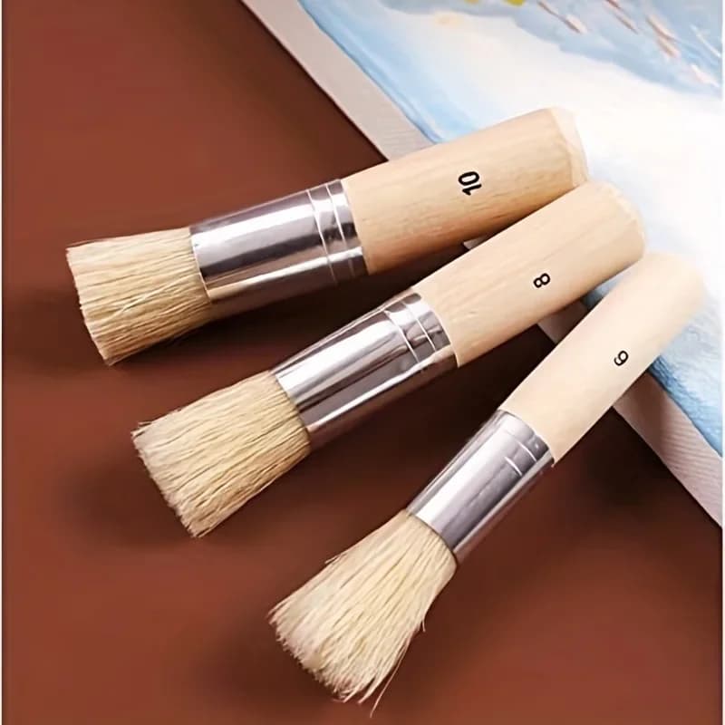Three sizes of natural hard brush, suitable for acrylic paint, oil painting, watercolor painting, DIY Arts and crafts