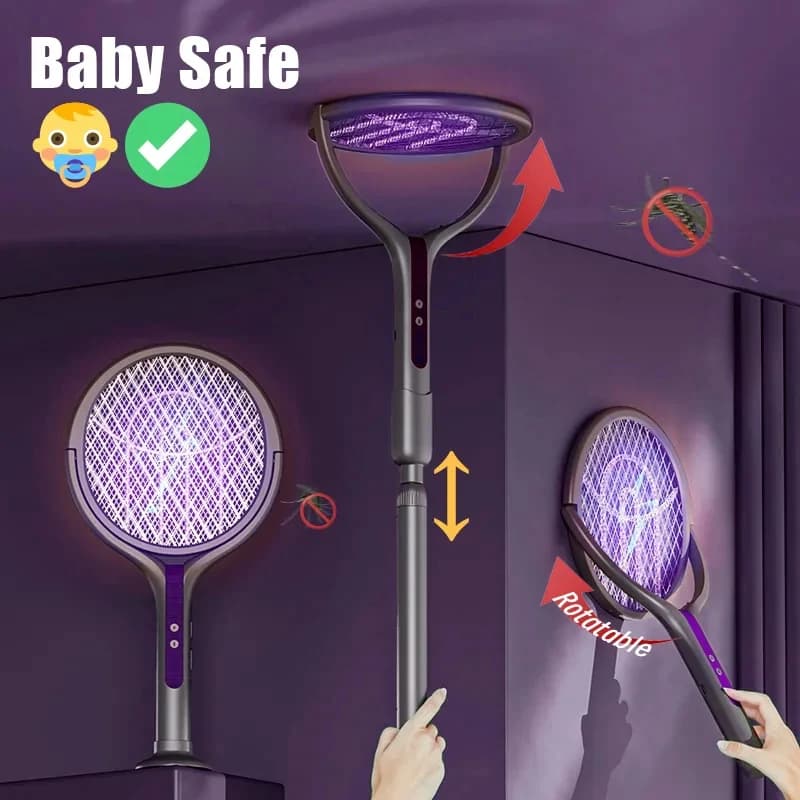 Automatic Mosquito Swatter, Telescopic, Rotatable Mesh For Wider Coverage, USB Charging, Fast, Long Standby Time