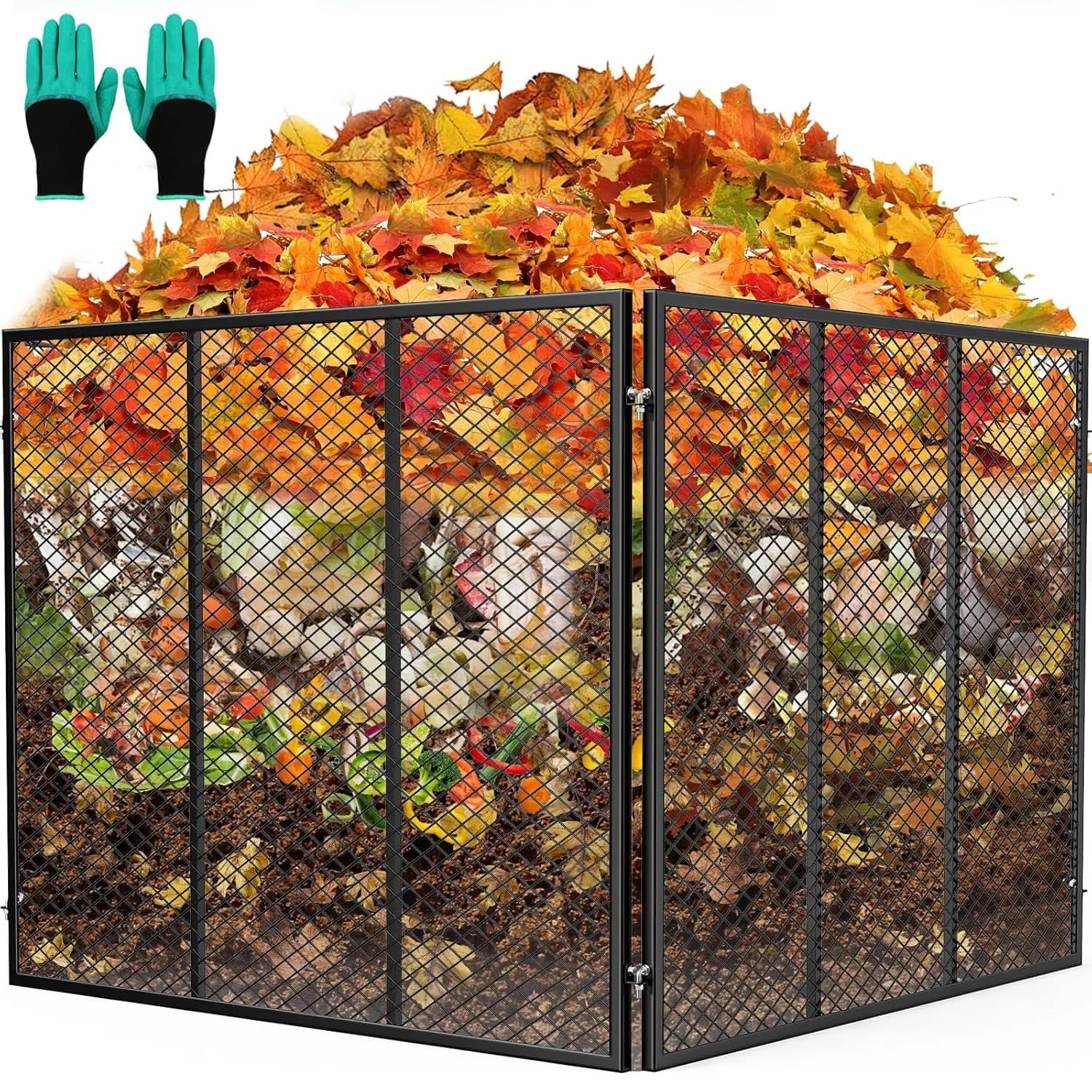 Compostiera Grande in Rete Metallica 172 Galloni, Impermeabile, Antiruggine, Facile da Montare, per Rifiuti da Giardino, 37x37x30 Pollici, Personalizzabile
