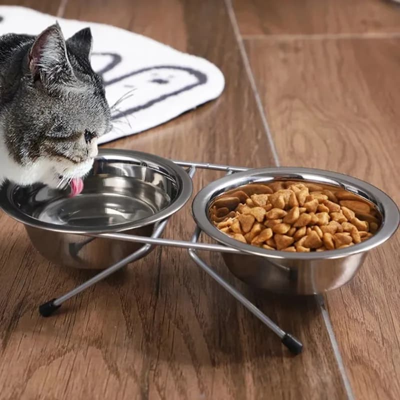 Ciotola per animali domestici rialzata, cibo per cani, ciotola per l'acqua, mangiatoia in acciaio inossidabile, vassoio per l'alimentazione della gabbia per cani a doppia ciotola