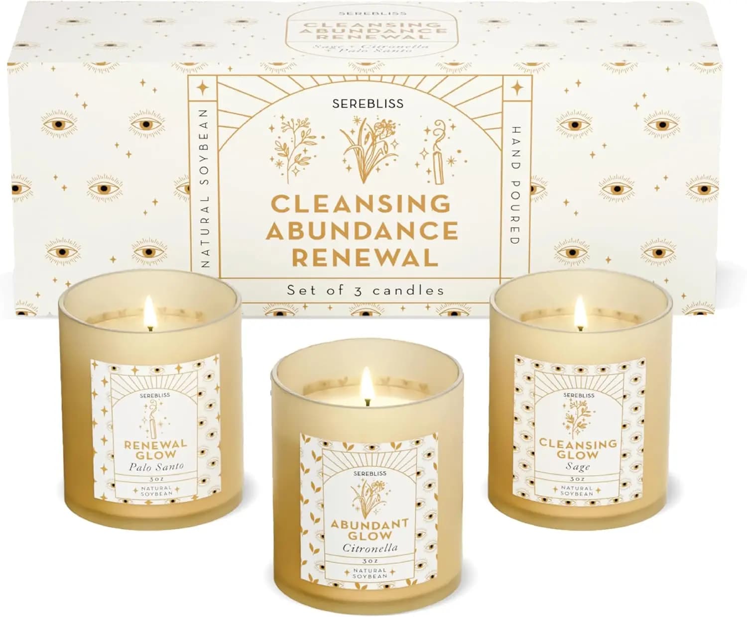 Set di 3 Candele per Purificazione Energetica - Palo Santo, Salvia Bianca, Citronella - Durata 45-50 Ore - Set Regalo Aromaterapia in Cera di Soia