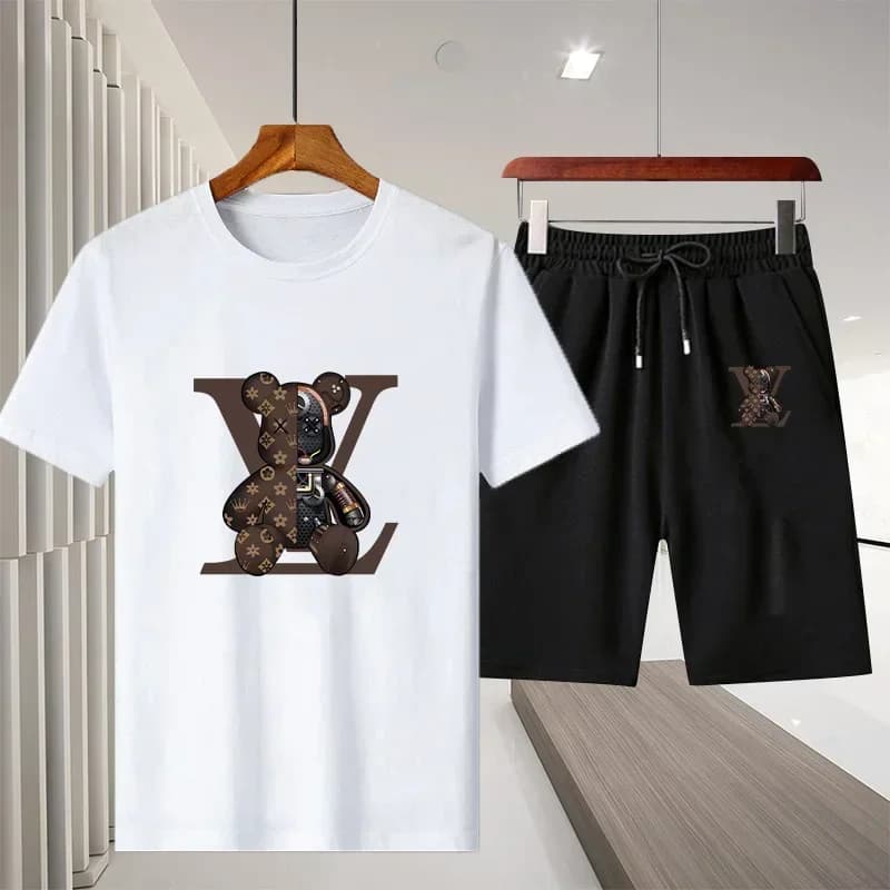 Set di t-shirt e pantaloncini da uomo in cotone traspirante, 2 pezzi, maglieria a maniche corte alla moda per uomo e donna, completo sportivo