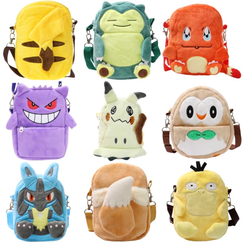 New Pokemon Gengar Lucario Mimikyu Snorlax Plush Shoulder Bags Toys Kawaii Anime Psyduck Rowlet Pikachu Peluche Dolls Gifts Kids