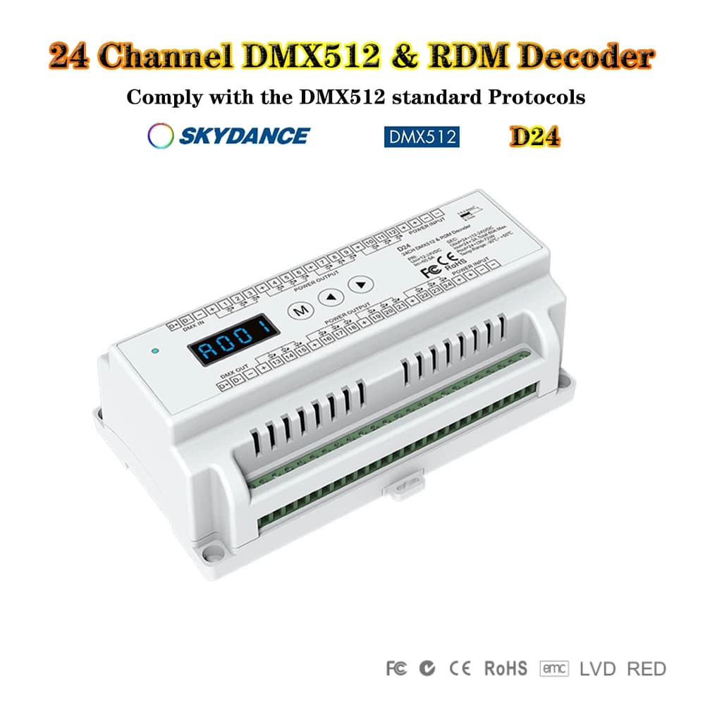 Skydance D24 DC12-24V 24 Channel RGB DIN Rail DMX controller RGB LED Strip Light Dimmer stage light RDM DMX 512 Decoder