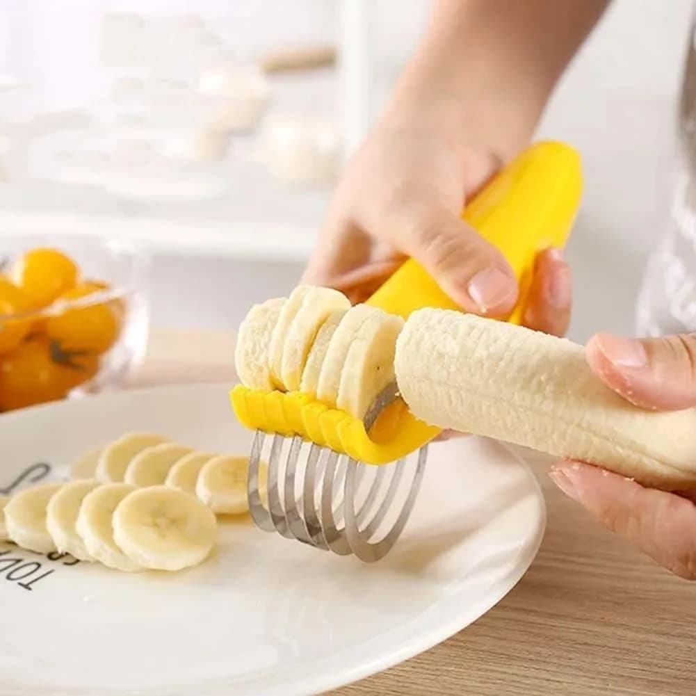 Dishwasher Safe Banana Slicer, Stainless Steel Cutting Blade ABS Body, Multipurpose Fruit Tool for Cereal, Oat and Dried Banana Chips