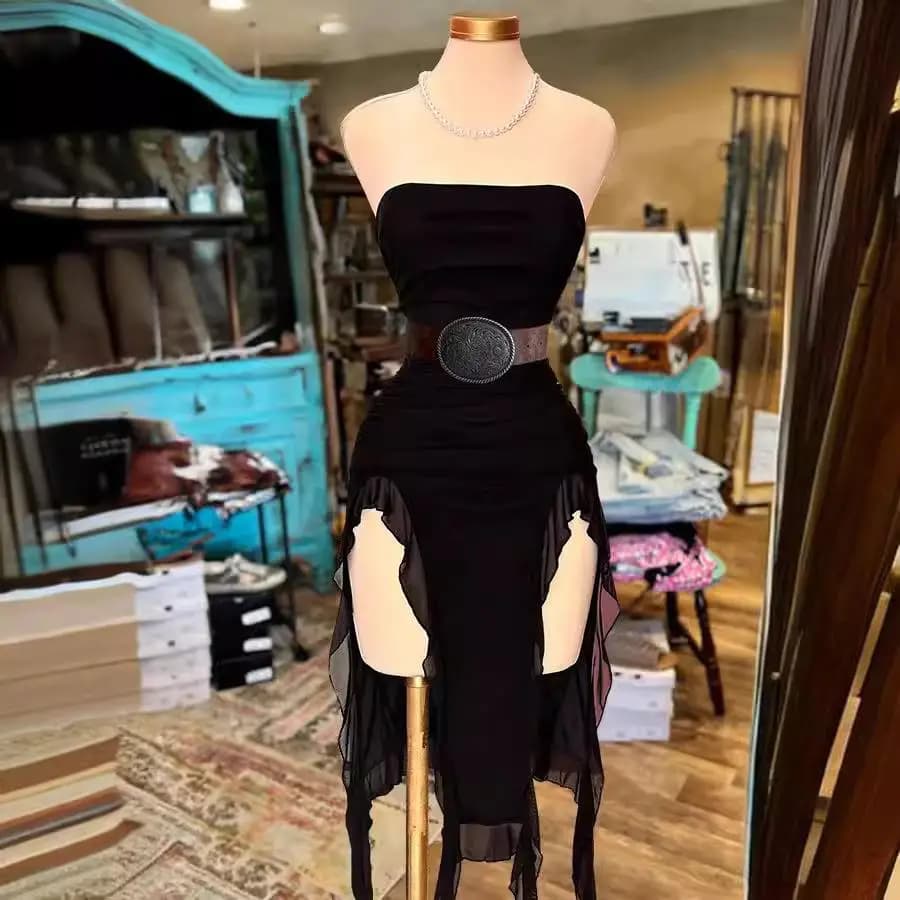 2025 New Women's One-Shoulder Wrap around Bodycon Asymmetrical Dress Commute Style Elastic Waist Sleeveless Gown