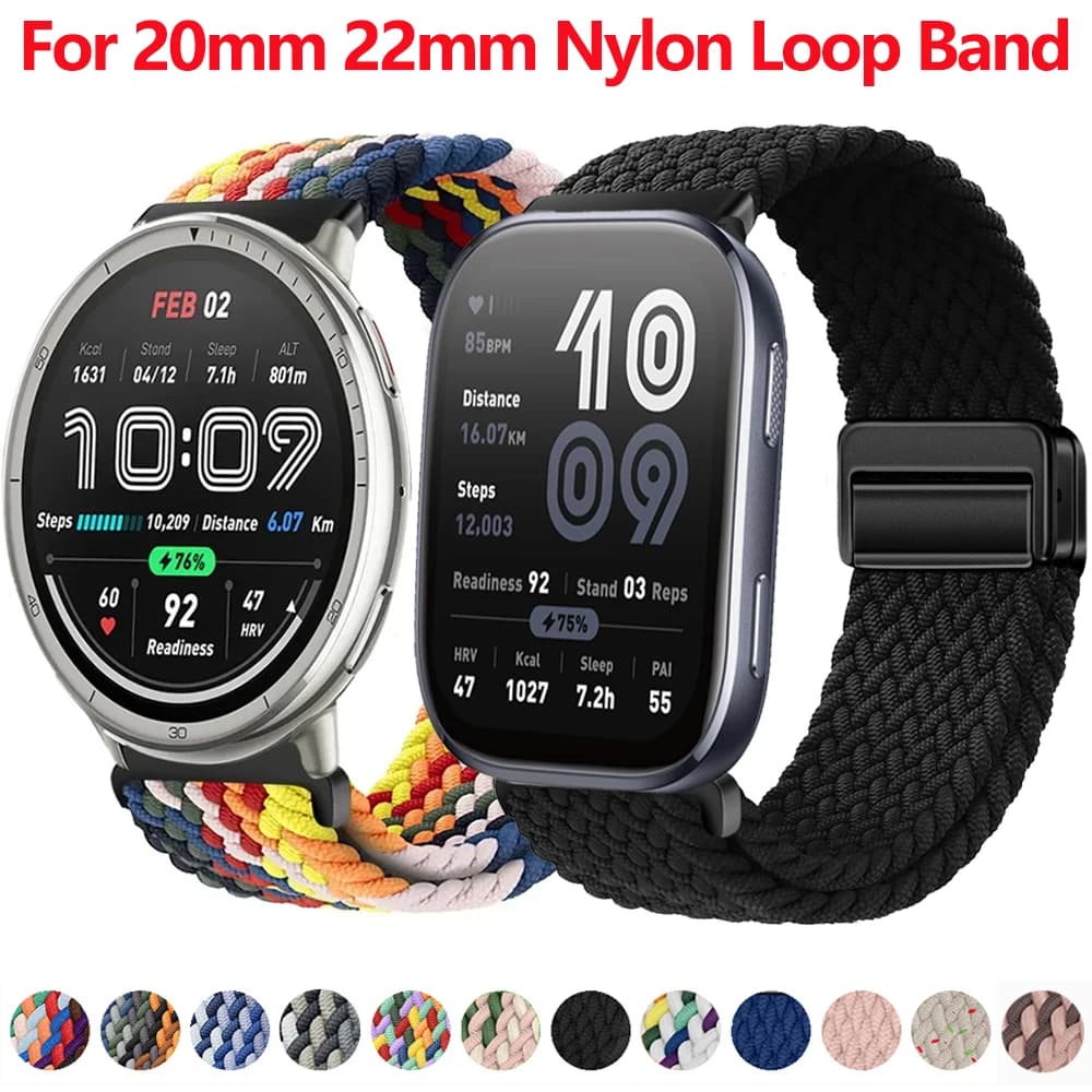 20mm 22mm Nylon Strap for Amazfit Active 2 3/Max/GTR/GTS 4mini Sport Bracelet for Amazfit Bip 6 5/Bip Max/Balance 3 2/Helio Band