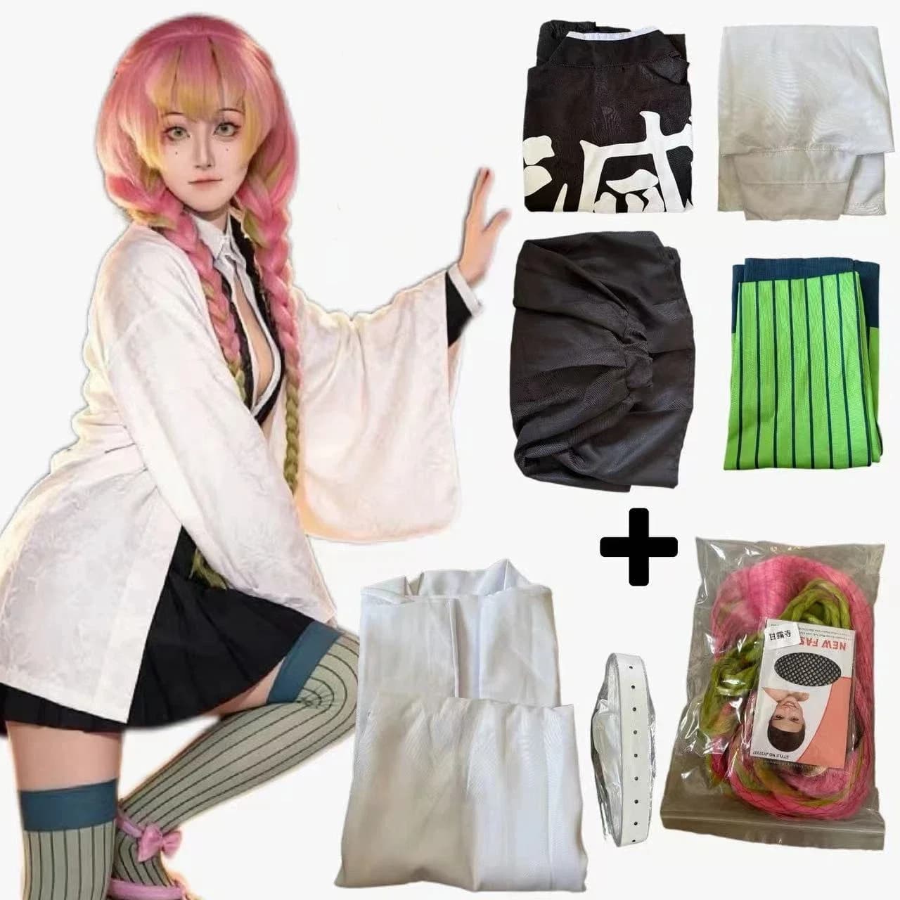 Anime Kanroji Mitsuri Cosplay Costume Kimono Haori Dress Wig Clothes Halloween Costume for Adult 2026
