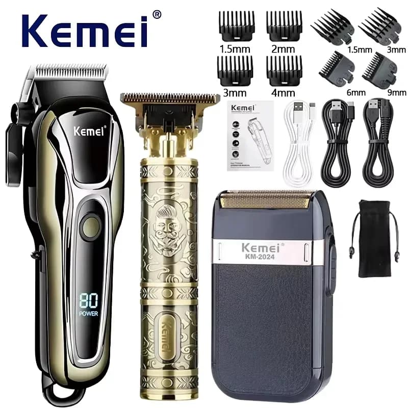 Kemei KM-PG1990A KM-T9 KM-2024 Set da barbiere professionale da uomo Rasoio elettrico da uomo Barbiere elettrico Tagliacapelli per uomo Clippers