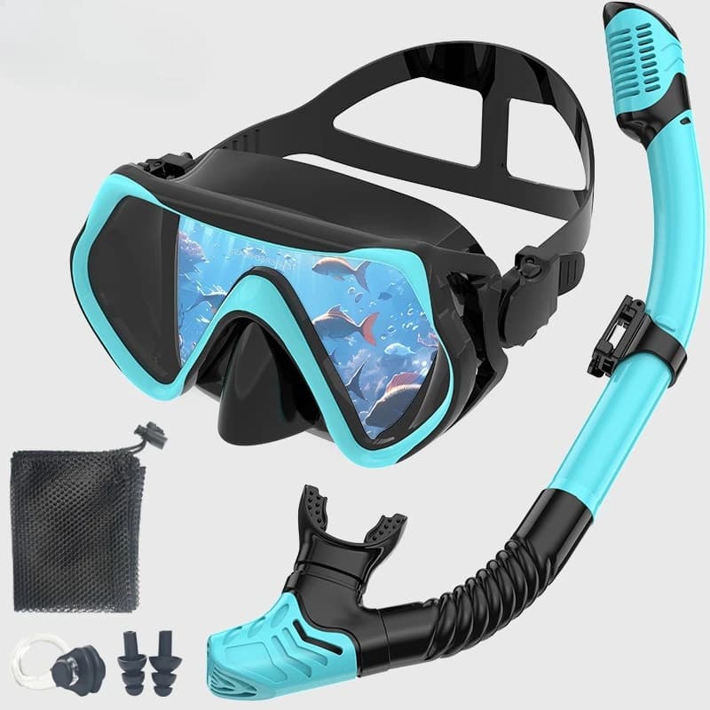 Set maschera da snorkeling, occhiali da sub, snorkeling, maschera antiappannamento completa per lo snorkeling, maschera protettiva per gli occhi