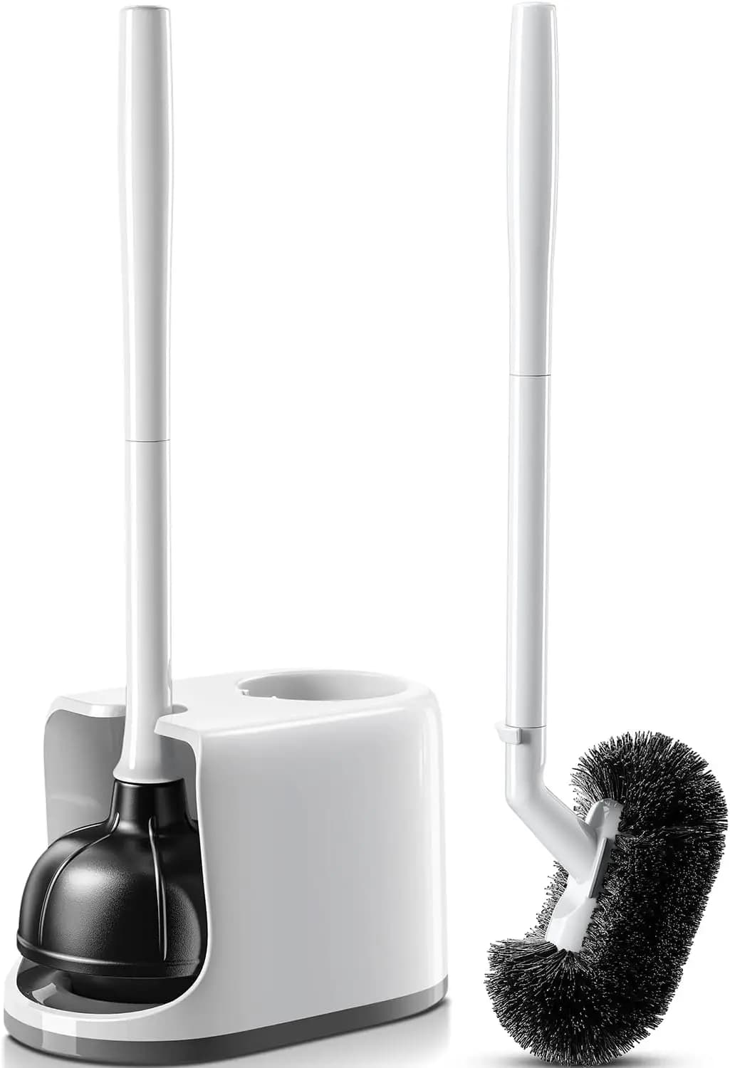 Set Spazzola e Sturalavandini Resistente: Setole Curve per Pulizia Profonda, Strumenti Compatti per il Bagno in Bianco
