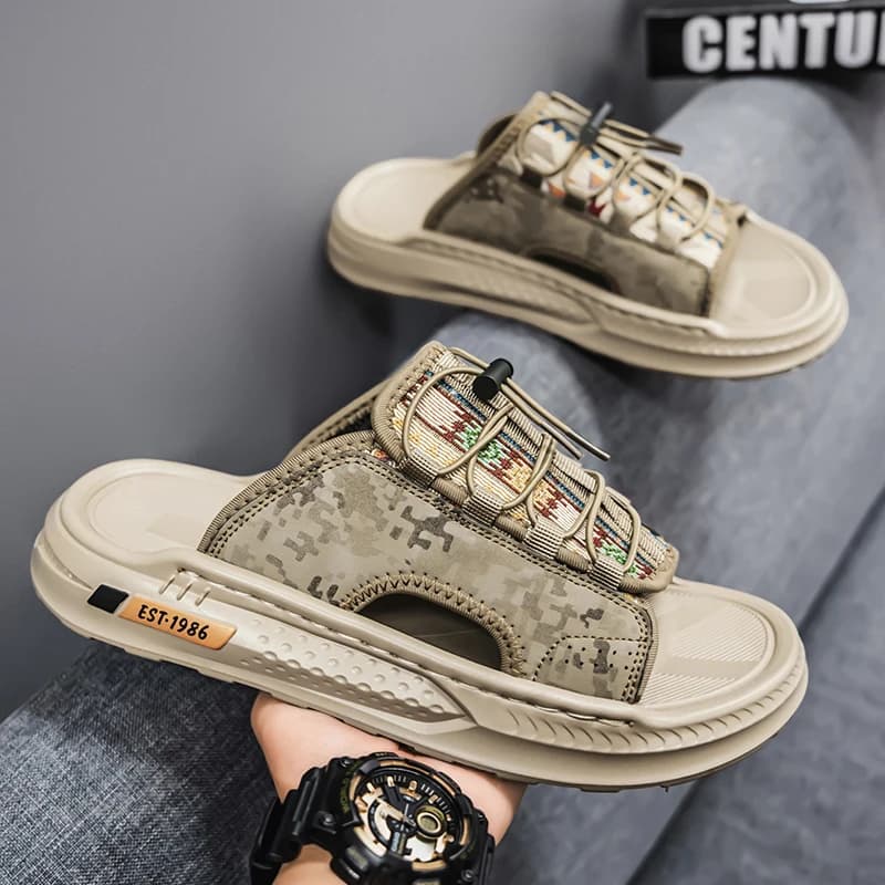 Men's Summer 2026 Casual Lightweight Soft Bottom Beach Sandals Slip-On Comfortable Leather Upper Rubber Sole Fashionable Thon...