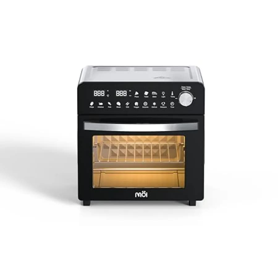 Friggitrice ad Aria 1500W con Forno Tostapane, 12 Programmi Preimpostati per Cottura, Frittura e Disidratazione - Display Digitale, Doppio Riscaldamento, Girarrosto da Banco
