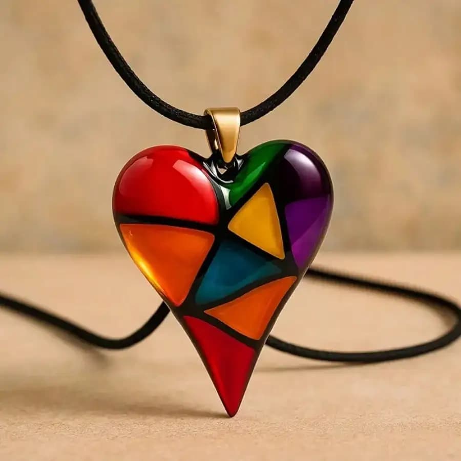 Una collana con ciondolo a forma di cuore colorato, bella ed elegante, perfetta come regalo di compleanno o per qualsiasi occasione speciale.