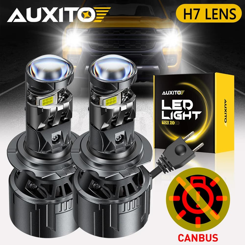 2 Pezzi AUXITO Proiettore H7 LED Canbus Faro con Lente per VW Volvo Ford 12V Kit Faretto Turbo Super Luminoso Bianco 25000LM 90W