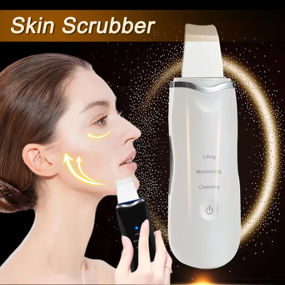 Scrubber Elettrico per la Pelle, Rimuovi Punti Neri, Pulizia Profonda del Viso, Lifting Ionico, Pulitore Pori Acne, Spatola Facciale, Detergente
