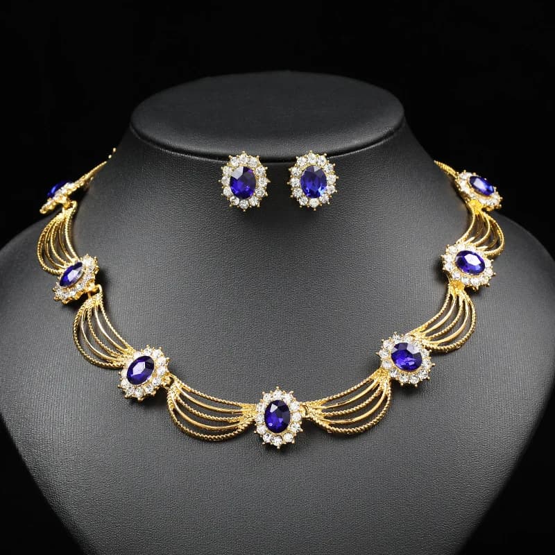Set di collana e orecchini con pietre preziose vintage europee e americane Collezione di gioielli da sposa squisiti di lusso per banchetti nuziali