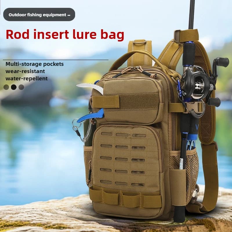 Borsa da trekking da campeggio per pesca all'aperto con portacanna da uomo marsupio tattico da arrampicata borsa da petto accessori per zaino con esca