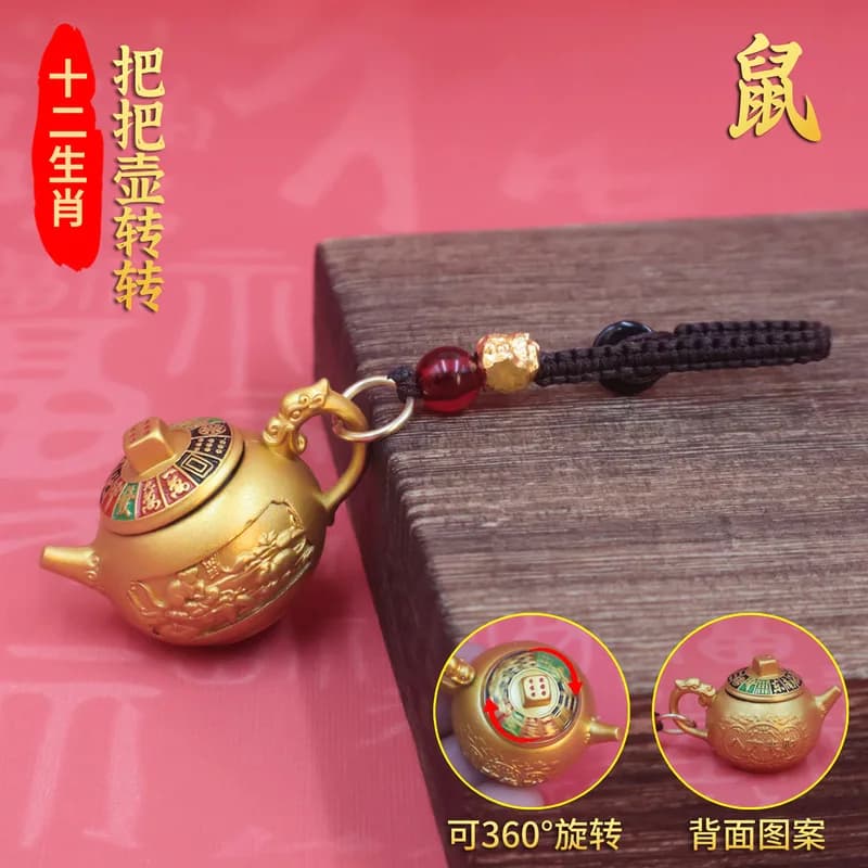 Painted Zodiaco-Themed Hand-Held Tiles, Rotatable Mahjong Magic Key Pendant