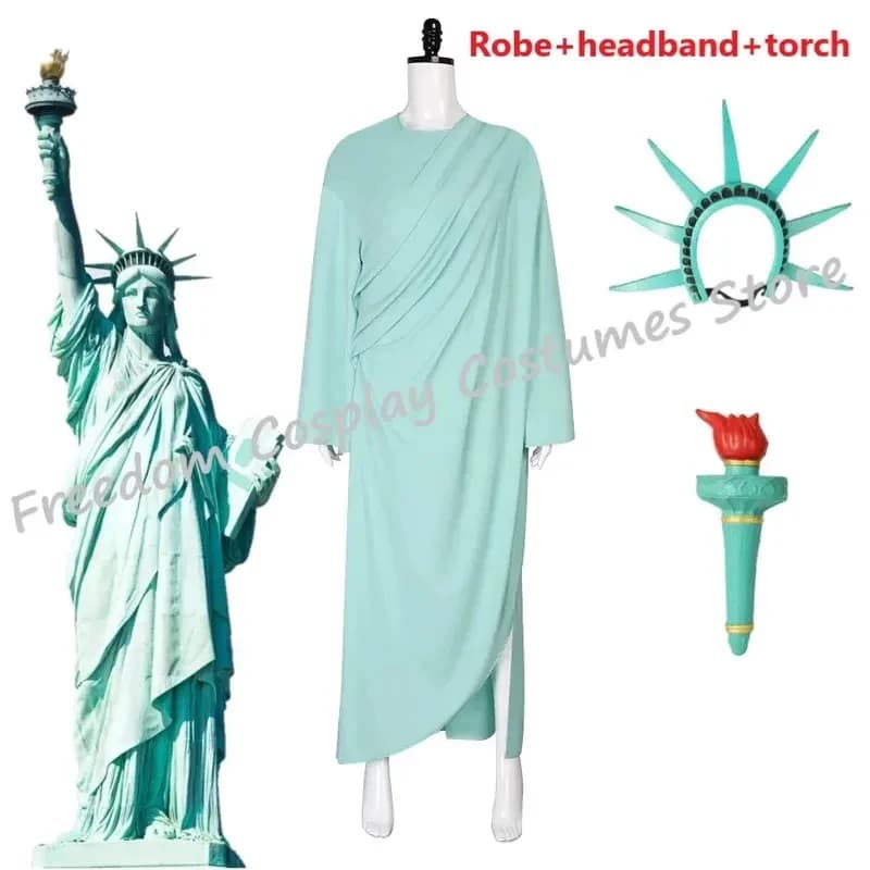 A;3\v,7'd/Adult Lady Liberty Cosplay Statue Green Costume for Women Patriotic Collection Halloween Party Fanw;3'f,6;t.x;4'v\7,h/