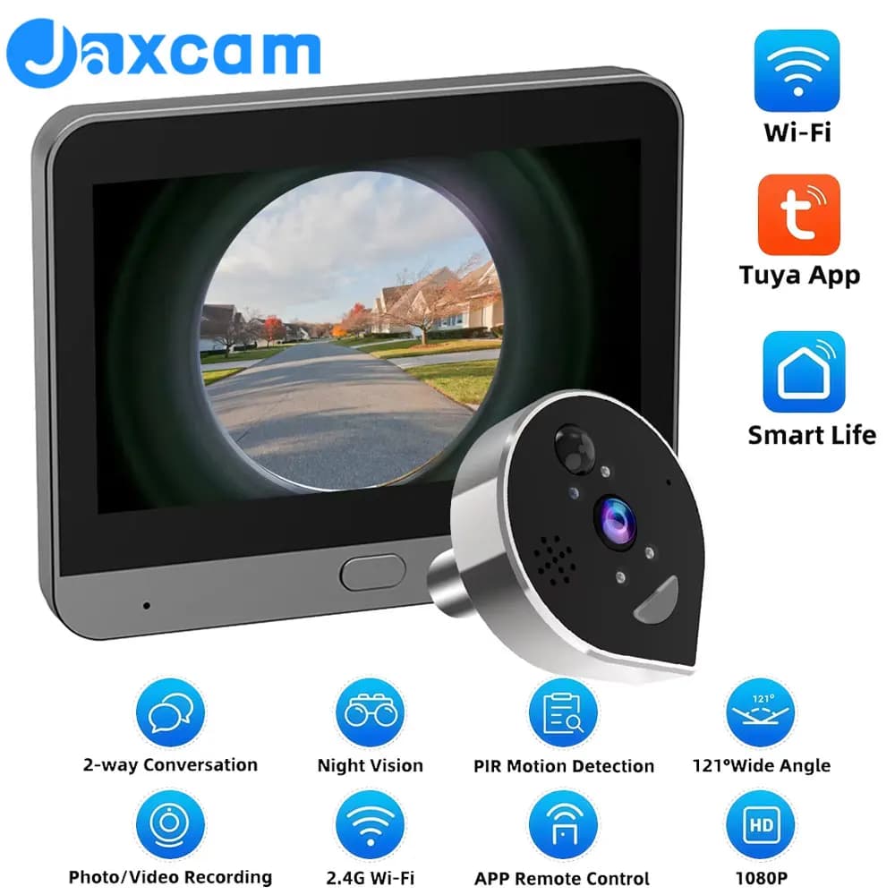 Videocitofono Tuya 5MP con Telecamera Spioncino, Compatibile con Alexa, Rilevamento Movimento, Interfono Wireless Wi-Fi per Casa Privata