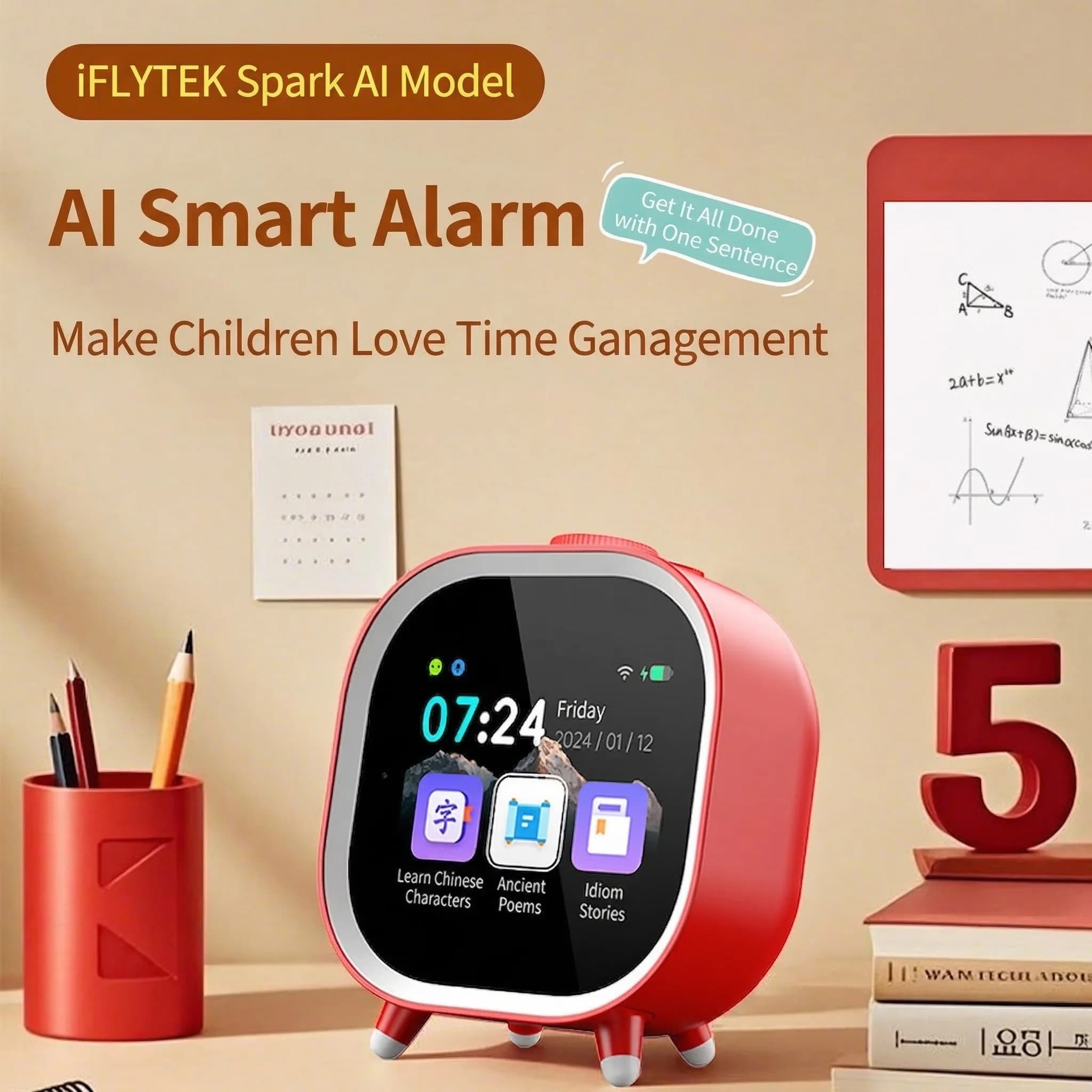 Sveglia Intelligente AI con Funzione Parlante, Giocattolo Educativo per Bambini, Lettore di Musica/Storie, Timer Pomodoro, Robot Regalo per Ragazzi e Ragazze