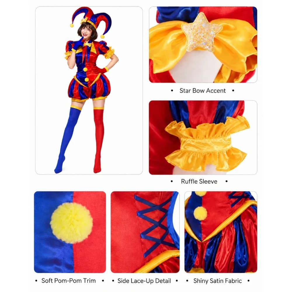 The Amazing Digital Circus Roleplay Pomni Cosplay Costumes Exquisite Clown Uniform Halloween Party Outfit