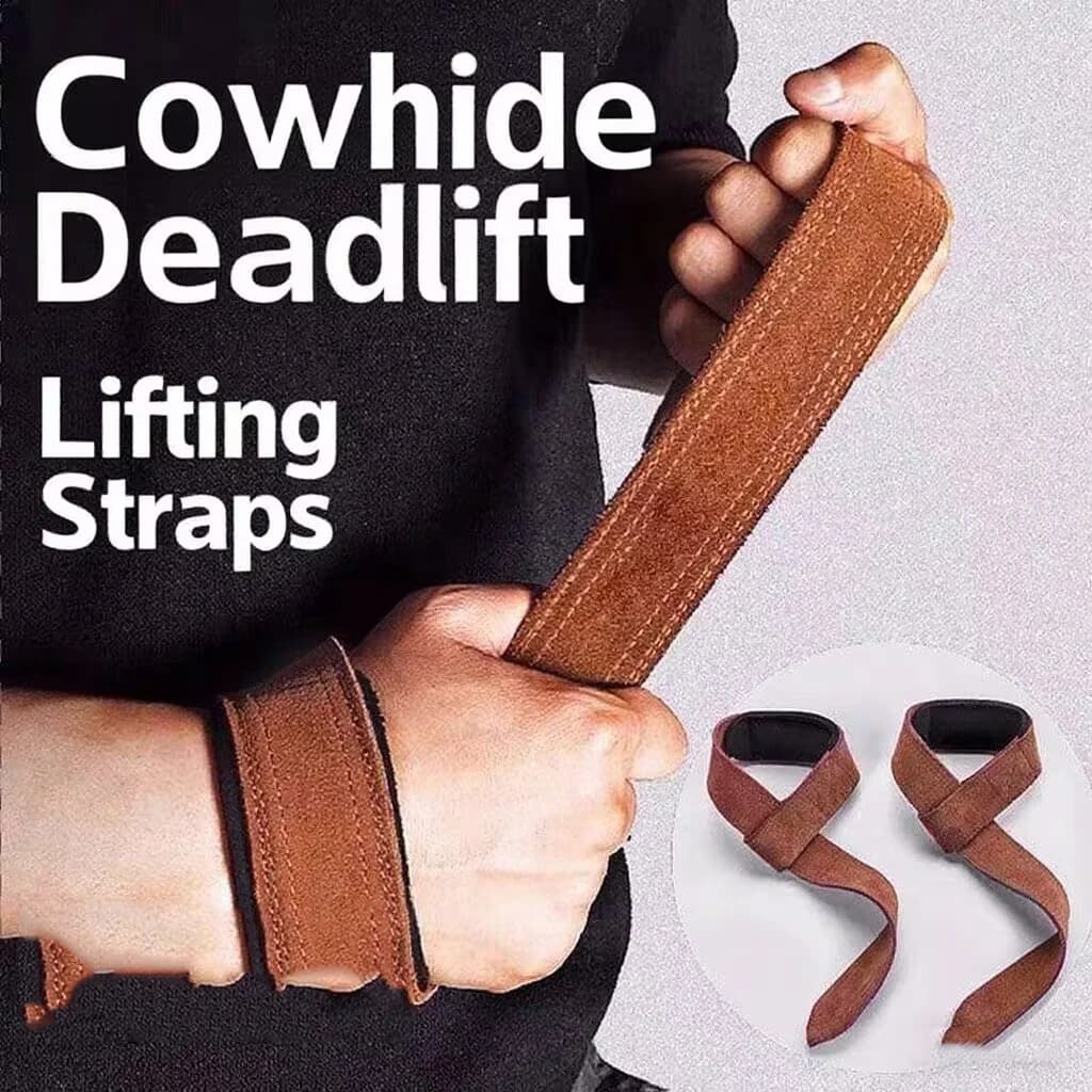 Cinghie da polso per sollevamento pesi in pelle bovina da 4 mm Fitness Bodybuilding Allenamento Cinghie per sollevamento palestra Antiscivolo Impugnatura per palestra Deadlift Pull-up