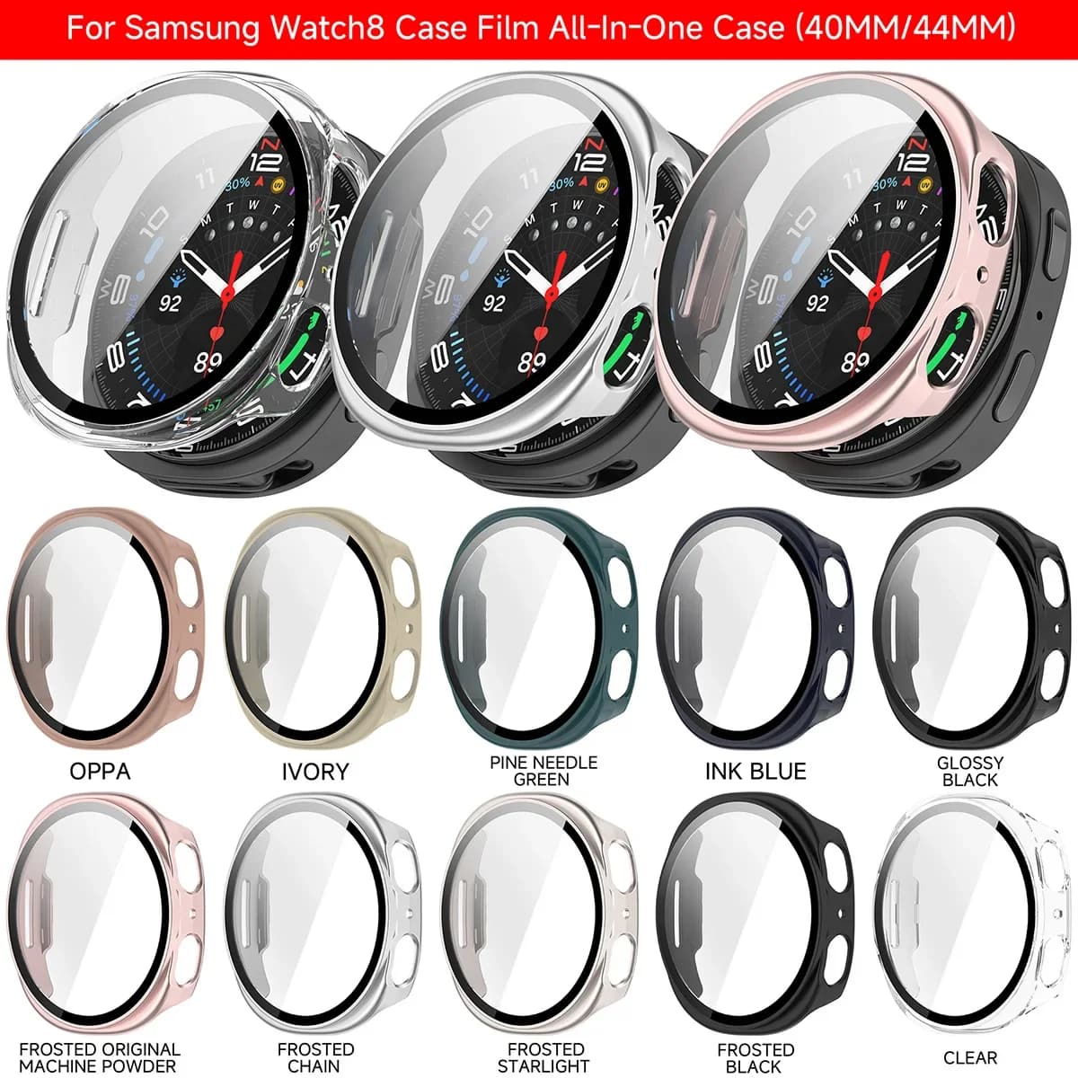 Vetro temperato + custodia per Samsung Galaxy Watch 8 40mm 44mm Protezione schermo Cornice protettiva per custodia Galaxy Watch 8