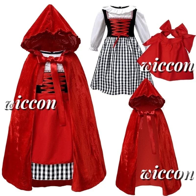 CosplayCute Red Riding Hood Costume For Girls With Cape Makeup Ball Party Costume Perfect For Halloween Christmas Performances