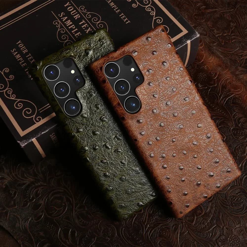 Custodia in Vera Pelle di Struzzo per Samsung Galaxy S23 FE S24 Ultra S22 Plus S21 FE S20 S23, Cover Posteriore di Lusso in Pelle Bovina