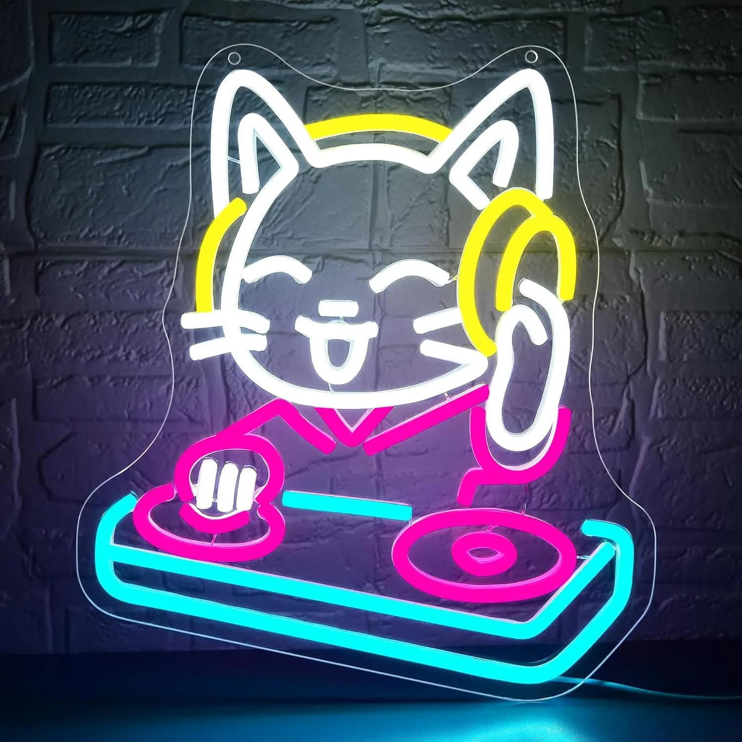 DJ Cat Neon Sign Dimmable Cat Music Neon Light Decorazione da parete per uomo Grotta Music Room Studio Stage Sala da ballo Bar Camera da letto Festa Bi