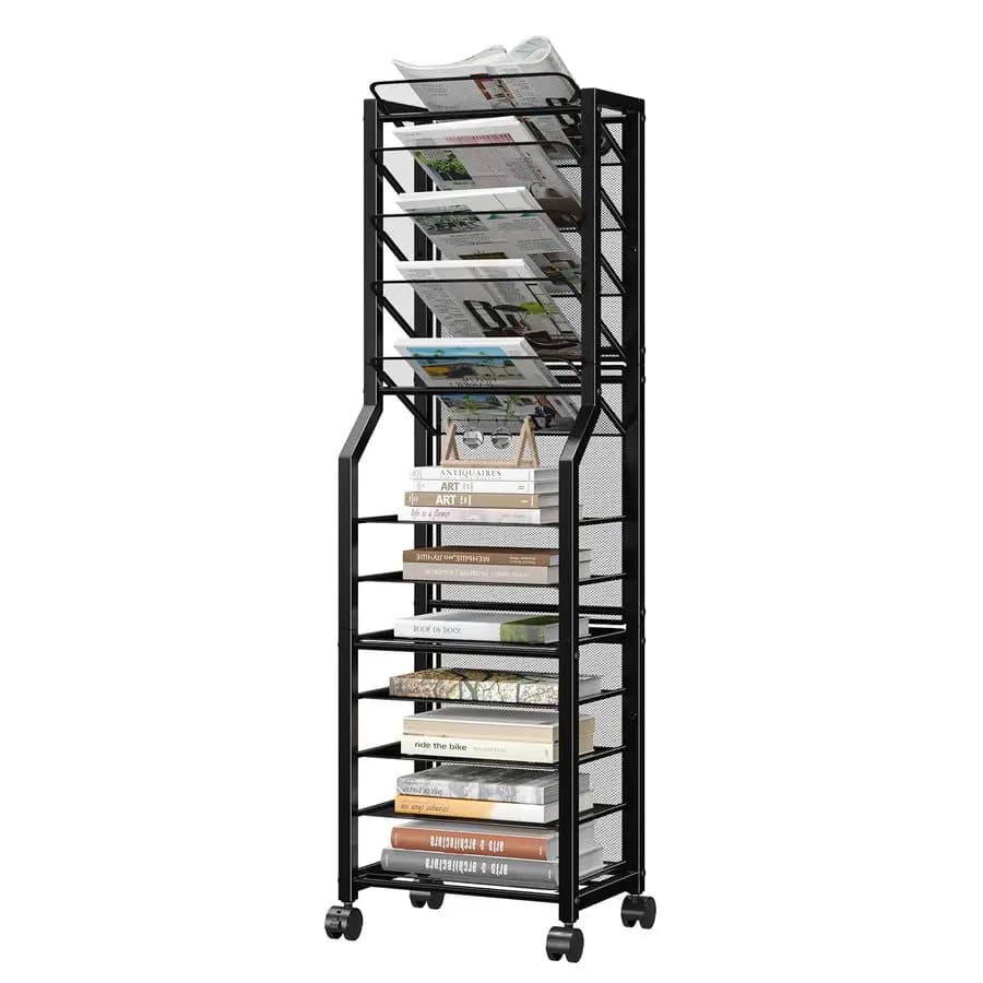 Carrello Portadocumenti a 12 Ripiani, Organizzatore da Scrivania con Cassetti Scorrevoli, Rete Metallica Multifunzionale per Archiviazione Documenti e Carta