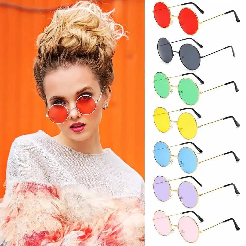Candy Colors Retro Round Hippie Fashion Circle Metal UV Protection Sunglasses For Women Men Disco Party Glasses