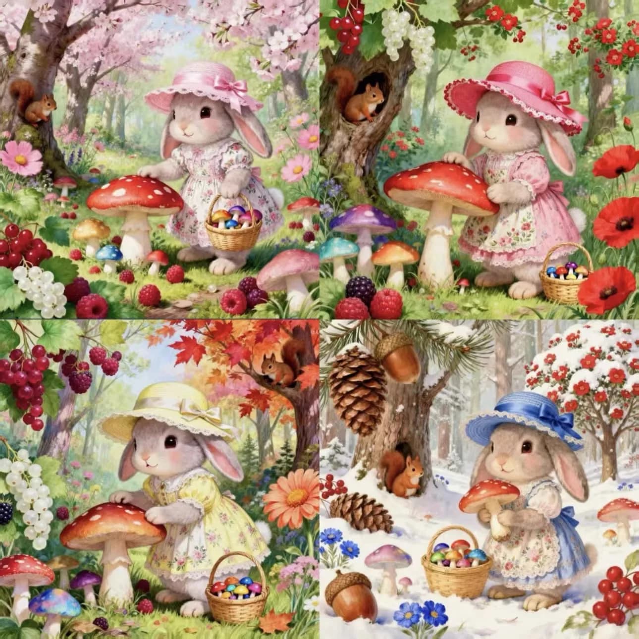 Kit Ricamo Fai da Te 14CT 9CT 75x75cm con Coniglietti Carini, Punto Croce Stampato, Filo e Ago per Decorazioni Domestiche, 4 Stili