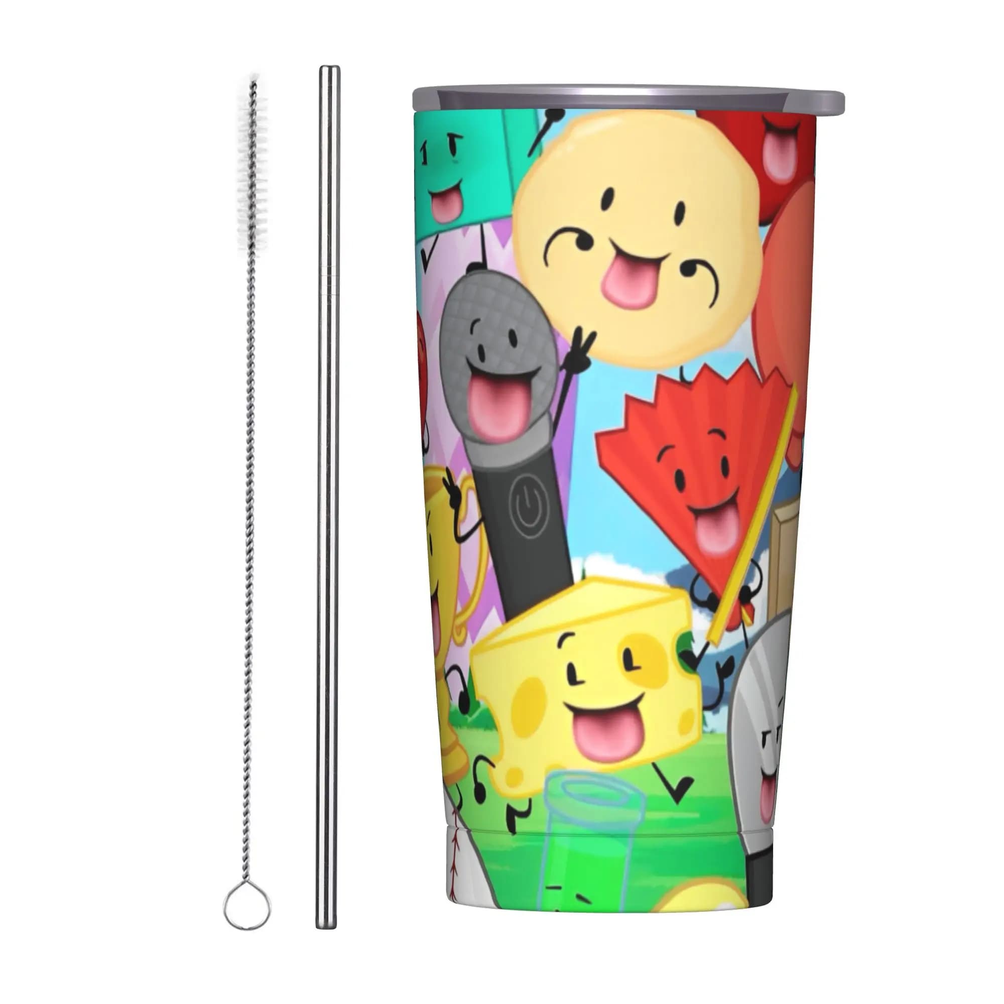 BFDI Cartoon Tumbler, Tazza Termica Sottovuoto in Acciaio Inossidabile, Tema Battle for Dream Island, Antigoccia, 20oz